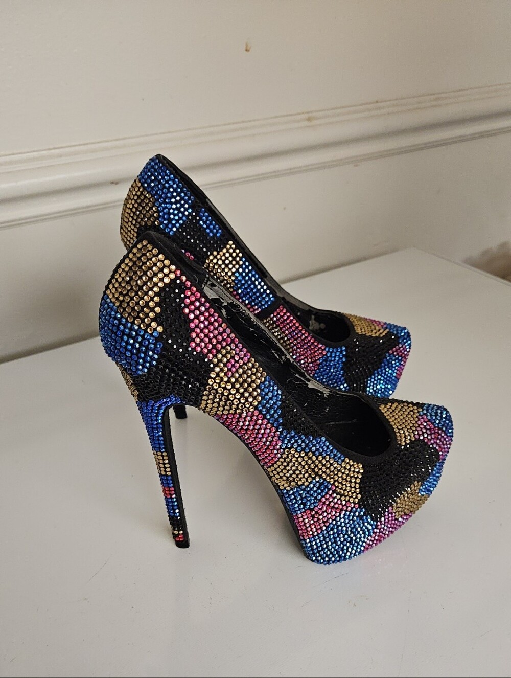 Steve Madden  Multicolor Blue Pink‎  Crystal Platform Stiletto Pumps - Women